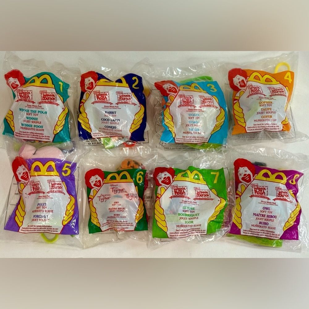 1999 Winnie the Pooh Complete Set of 8 McDonald's Happy Meals Toys, Vintage